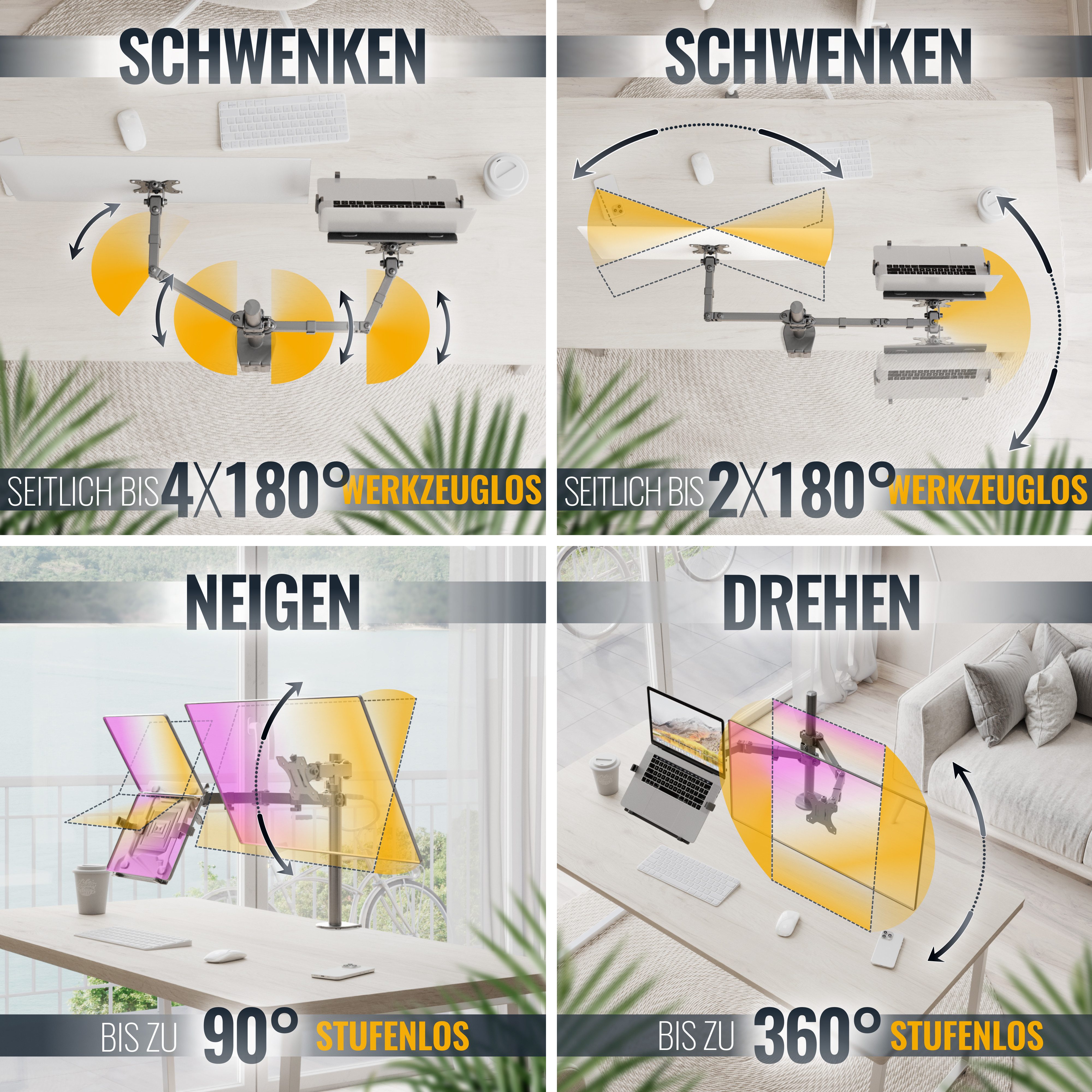 RICOO Monitor-Halterung Monitor Tischhalterung mit Laptop-Ablage TS7111, (bis 32 Zoll, VESA 75x75 und 100x100, 1-tlg., 8 kg (Monitor), 4 kg (Laptop), von 33-81 cm (13"-32) Bildschirm, Tisch Hater Monitorständer neigbar +/-45°, schwenkbar +/-90)
