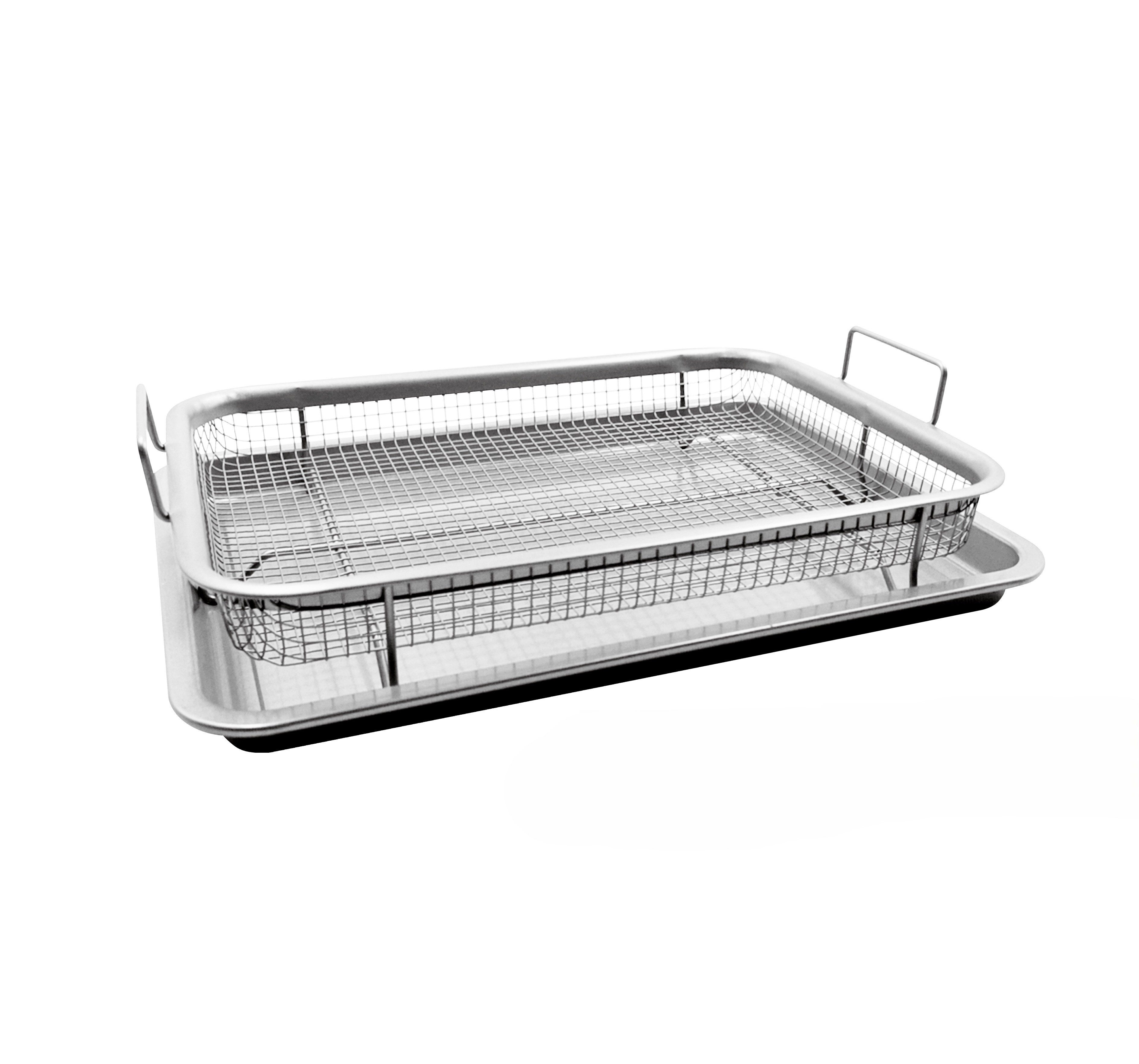 Cheffinger Backblech 32,5 × 24,5 × 8 cm, Edelstahl, (2-St), 2-in-1 Backblech & Frittierkorb aus hochwertigem Edelstahl