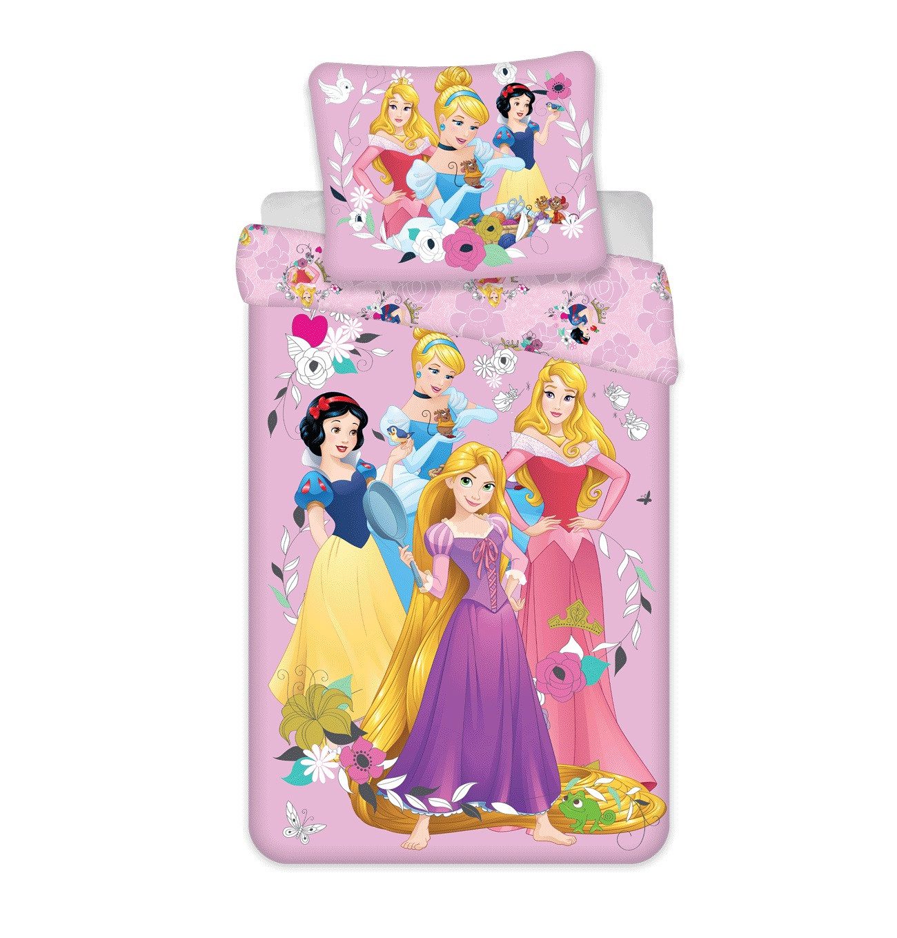 Disney Kinderbettwäsche Prinzessinnen Design Kuschelige Baumwolle, 140x200 cm & 70x90 cm