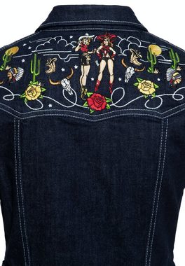 QueenKerosin Jeanskleid (1-tlg) mit aufwendiger Vintage Stickerei im "Western" Design