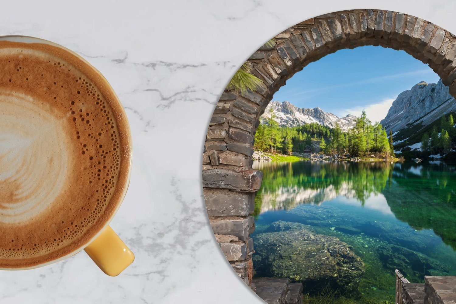 - für Tasse, Becher Glasuntersetzer Aussicht Getränkeuntersetzer, 6-tlg., - MuchoWow - Gläser, Berg Korkuntersetzer, Tassenuntersetzer, Zubehör Landschaft Wasser,