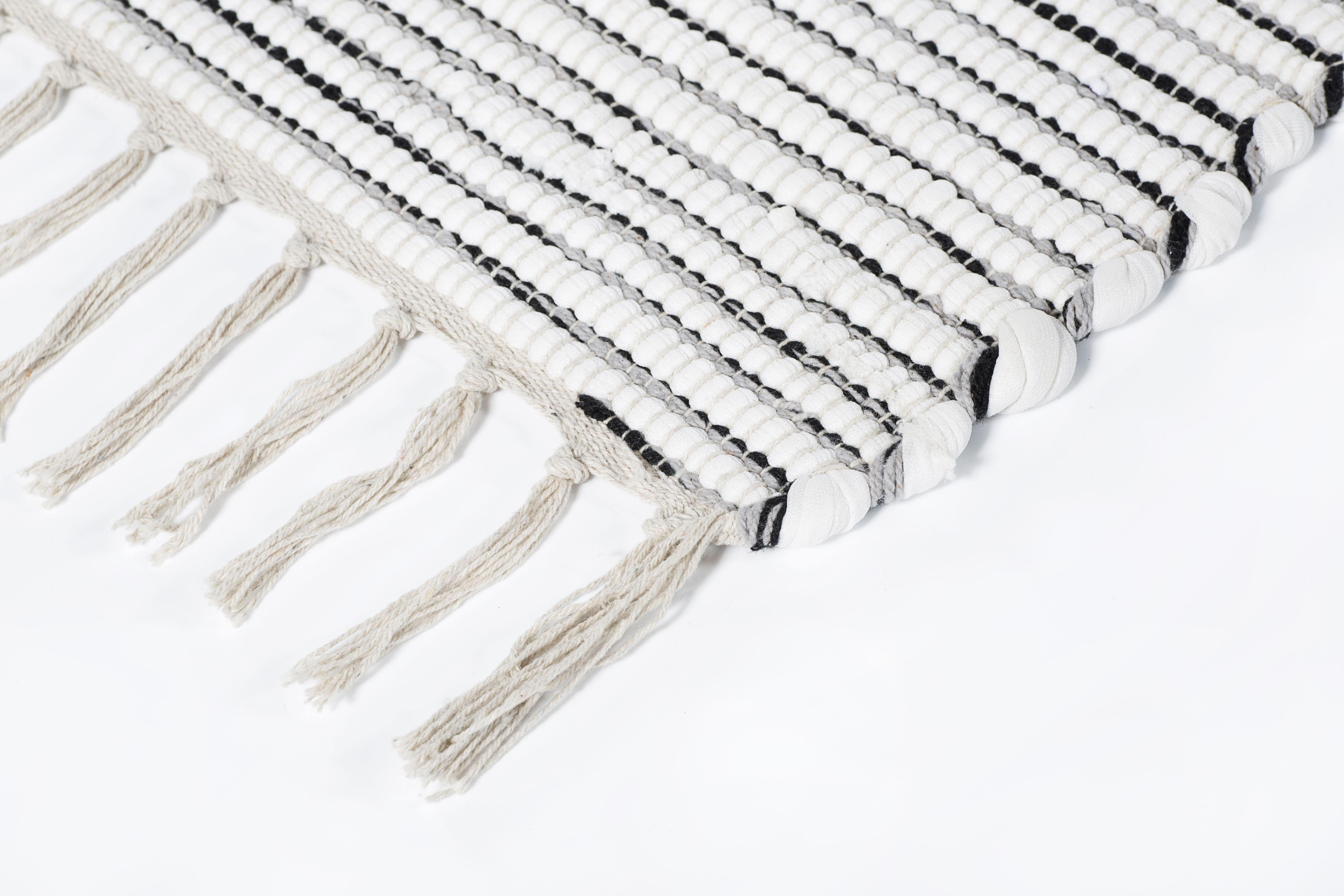 Teppich Milo 1, Teppich, mit reine Baumwolle, handgewebt, mm, rechteckig, Fransen weiß/schwarz Handweb Andiamo, 5 Flachgewebe, Höhe
