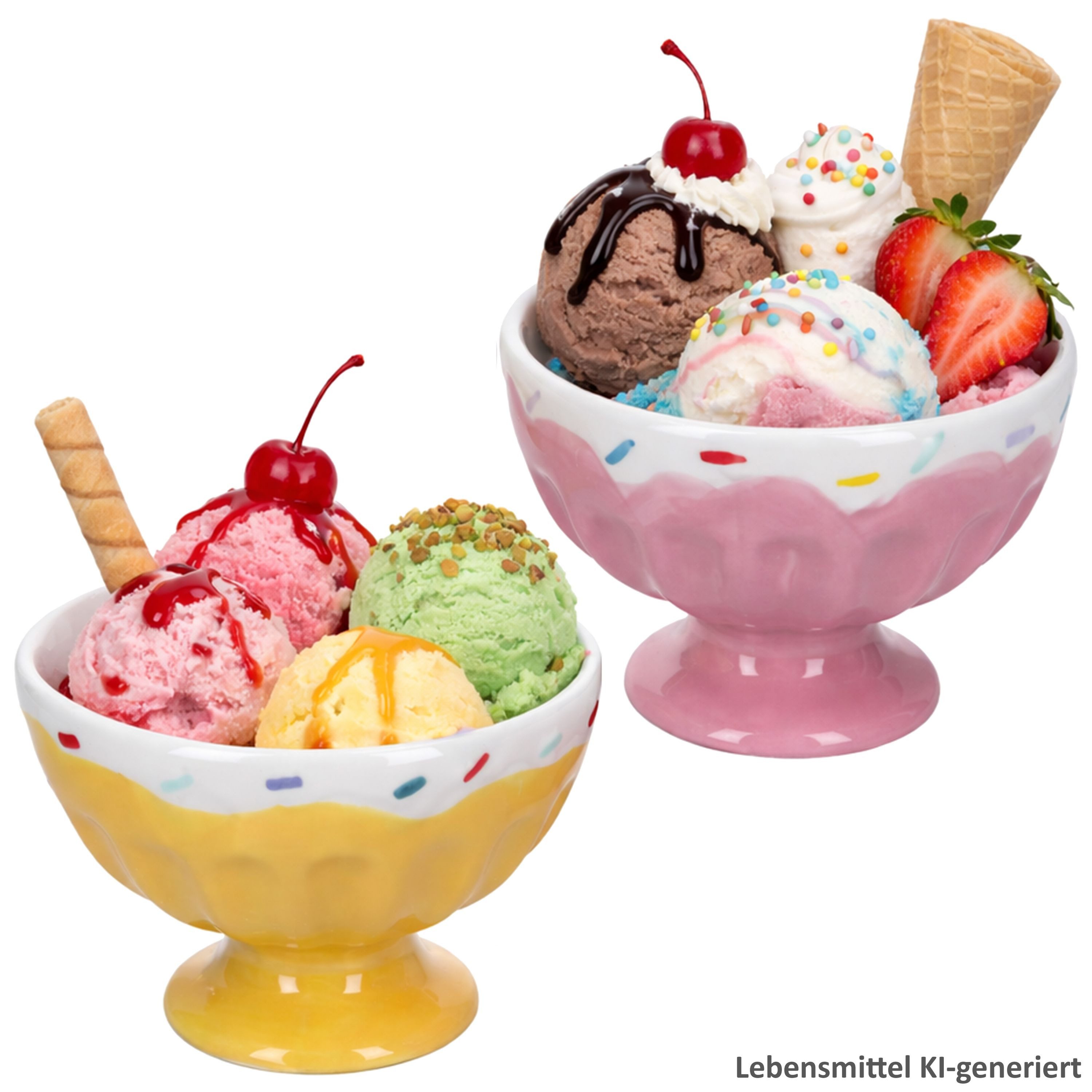 MamboCat Eisschale MamboCat 2er Set Eisbecher Sunny auf Fuß Rosa Gelb Ø12,5cm Obstschale, Steingut
