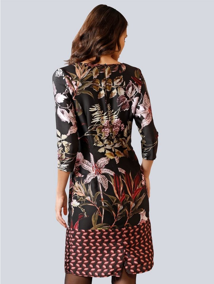 Alba Moda Kleid im ausdrucksstarken Blumenmuster allover in schwarz