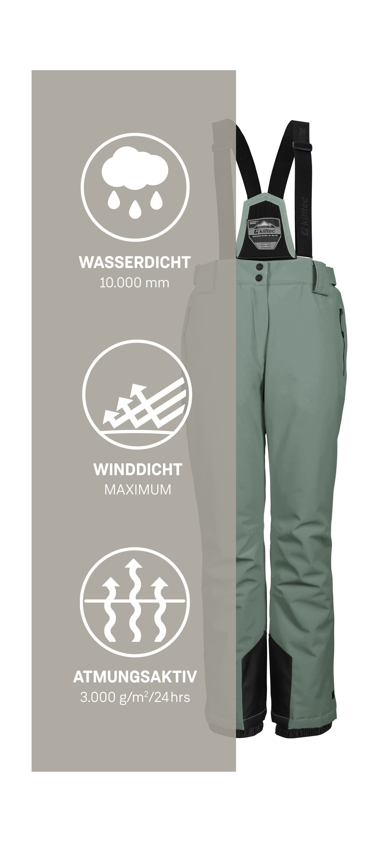 Killtec Skihose KSW 249 WMN SKI PNTS Wind- und wasserdicht, verstellbar, Teflon EcoElite™-Imprägnierung