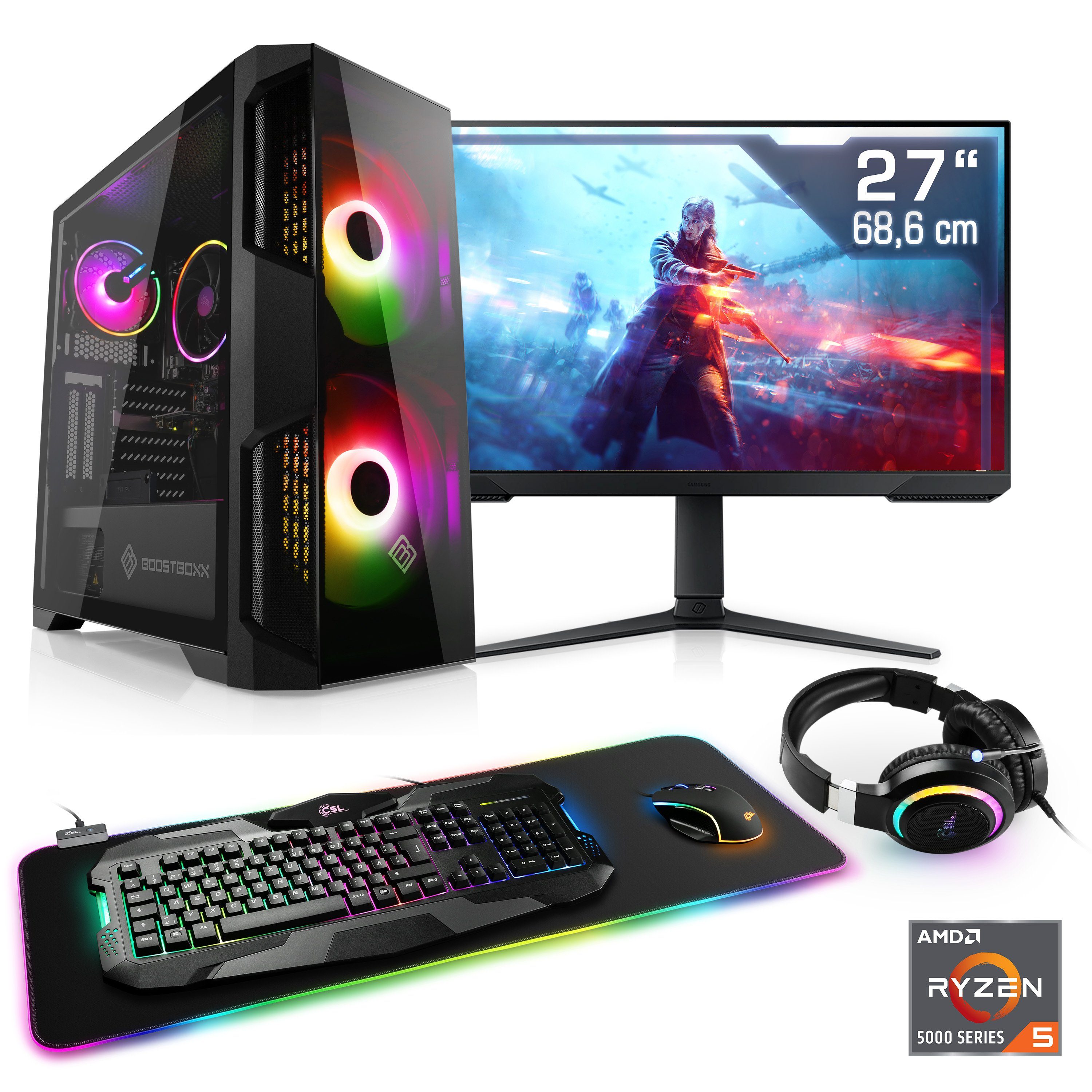 CSL RGB Edition V28717 Gaming-PC-Komplettsystem (27", AMD Ryzen 5 5600G, AMD Radeon Graphics, 32 GB RAM, 1000 GB SSD)