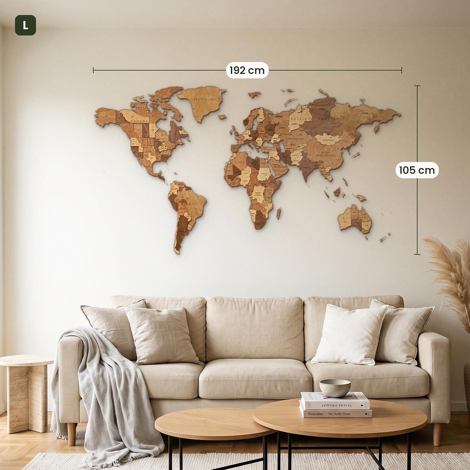 Eco Wood Art Wandbild Mehrfarbige Weltkarte Wandpuzzle aus Holz, Weltkarte