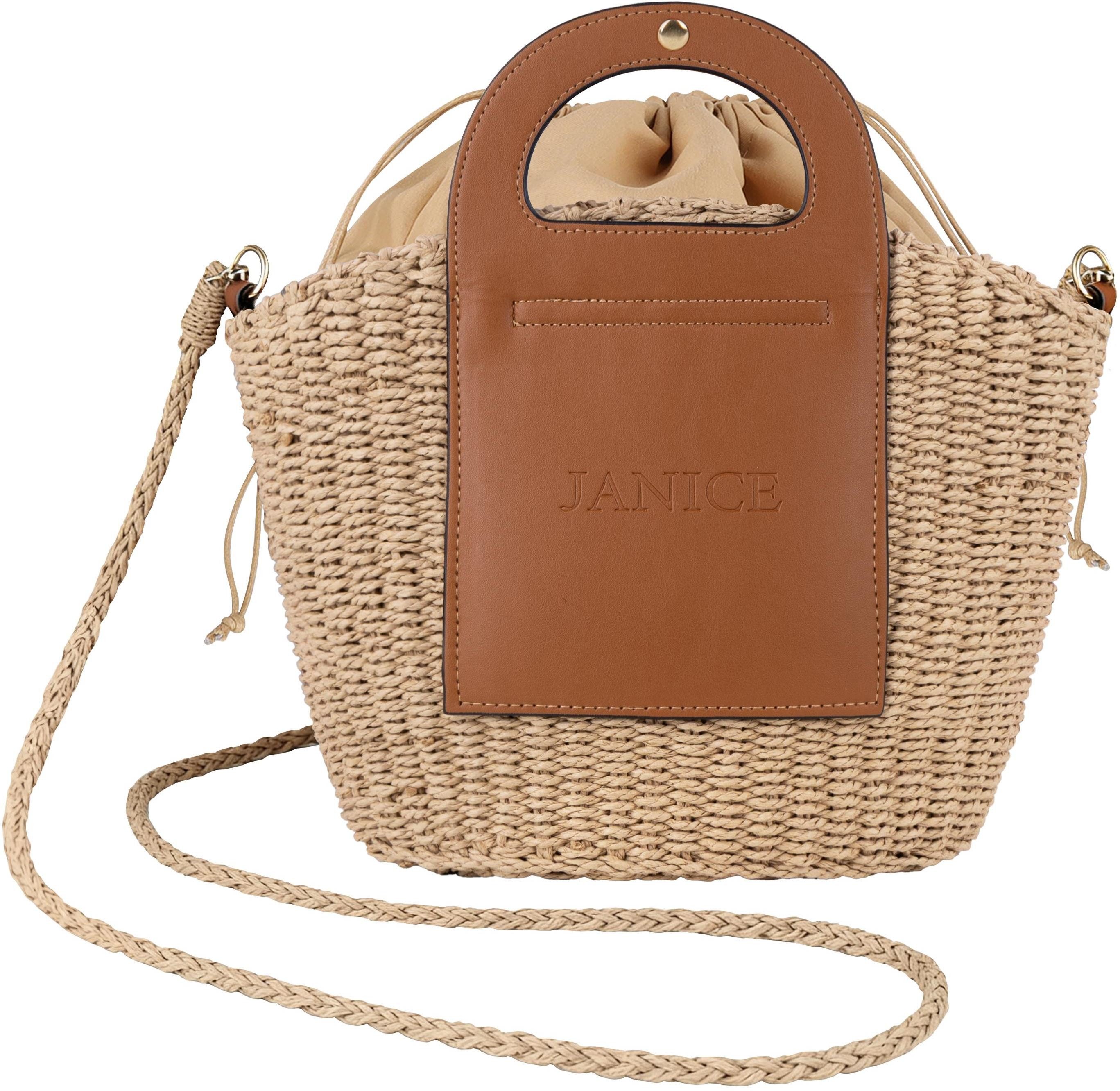 Janice Strandtasche Damen Handtasche Comallo, Sommertasche mit Stoffeinsatz mit Kordelzug