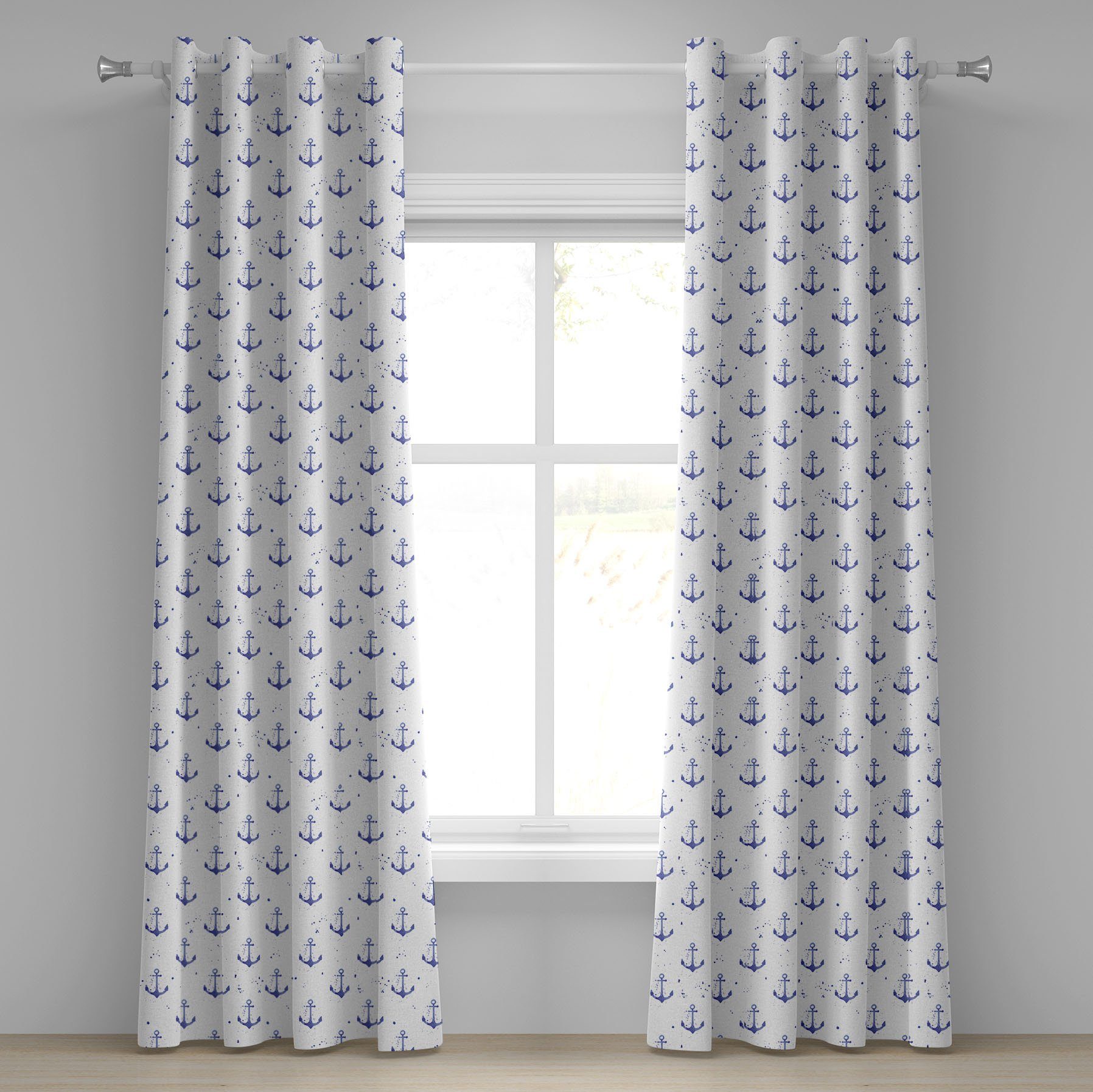 Gardine Dekorative 2-Panel-Fenstervorhänge für Schlafzimmer Wohnzimmer, Aquarelle Anker Abakuhaus, Meer