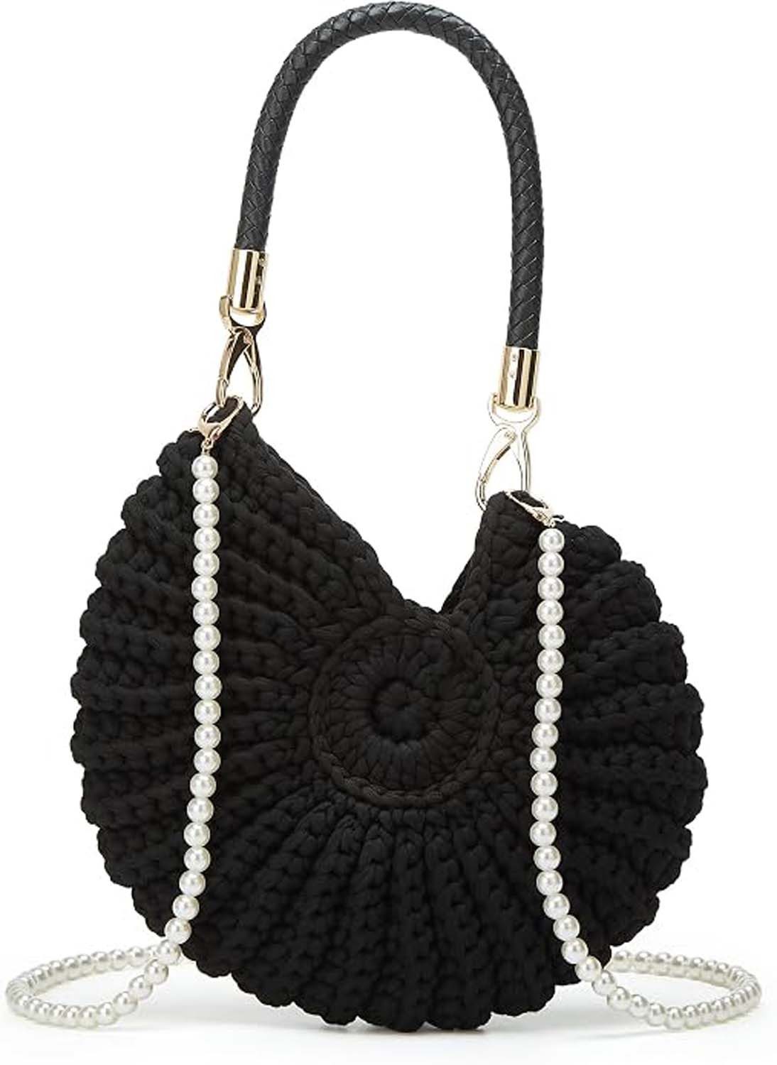 Oemmn Handtasche Handgewebte Muschel-Hobo-Tasche für Damen, gehäkelt, Sommer