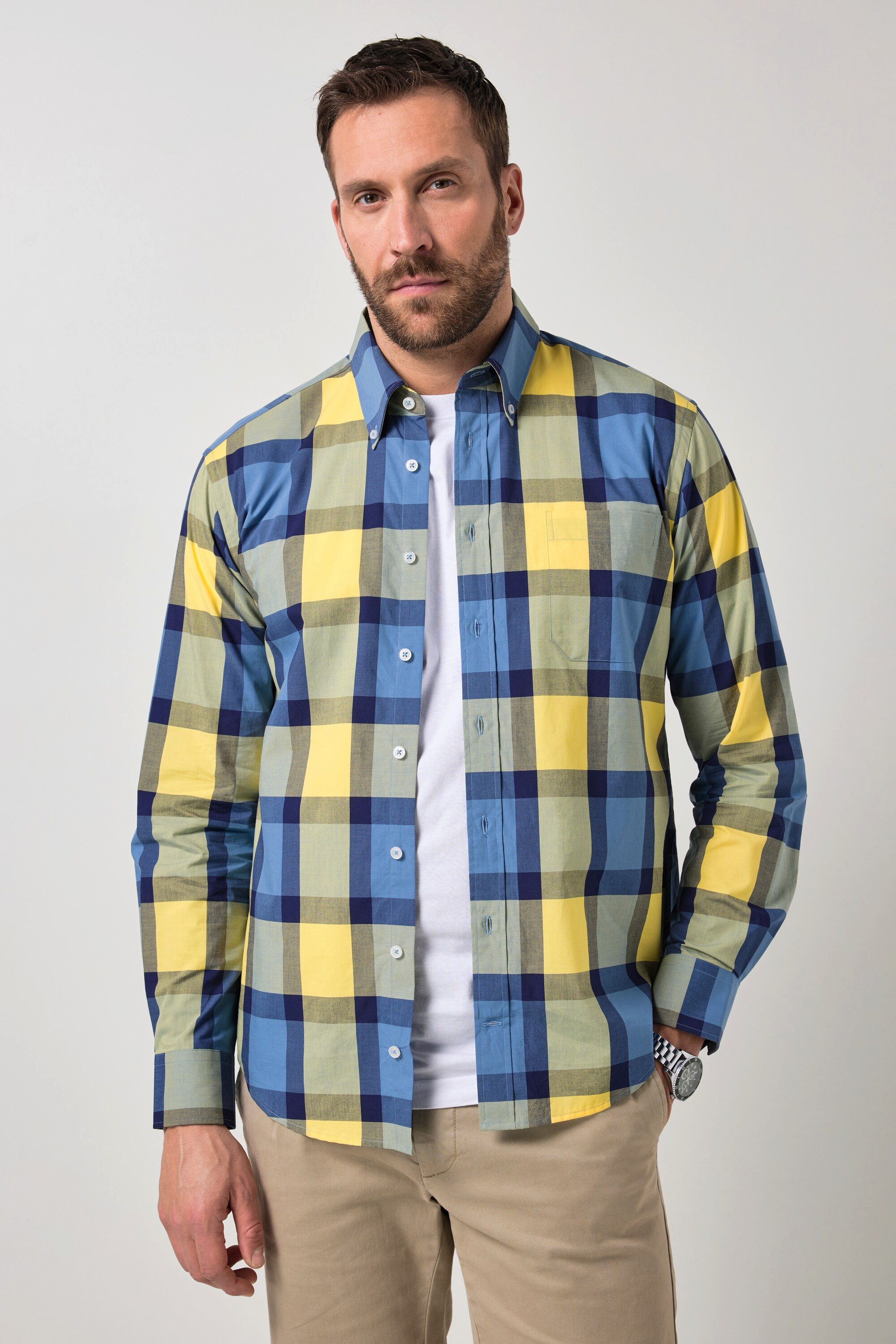 JP1880 Businesshemd Karohemd Langarm Buttondown-Kragen Modern Fit