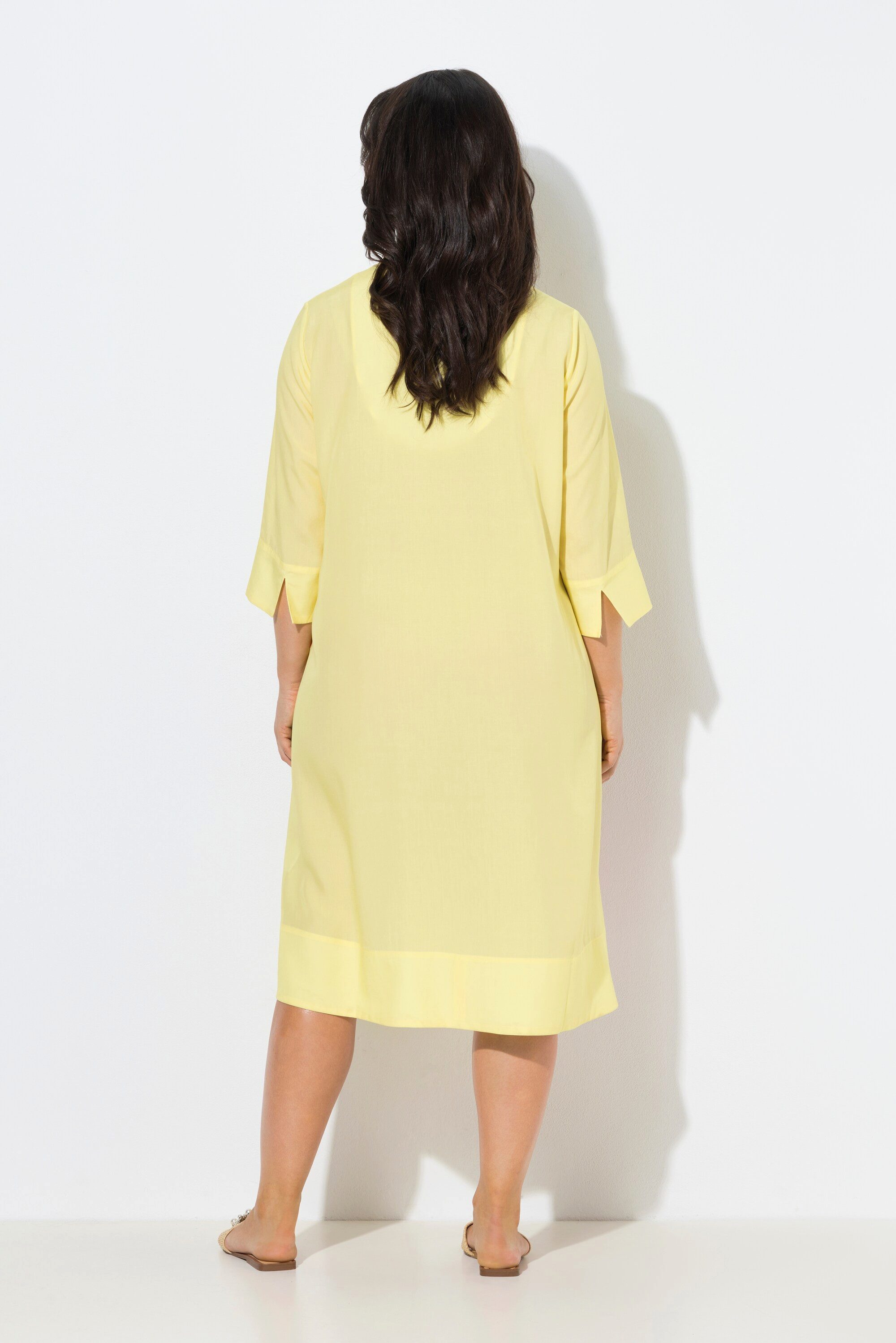 Ulla Popken Midikleid Midikleid Blüten Kelchkragen 3/4-Arm Lyocell