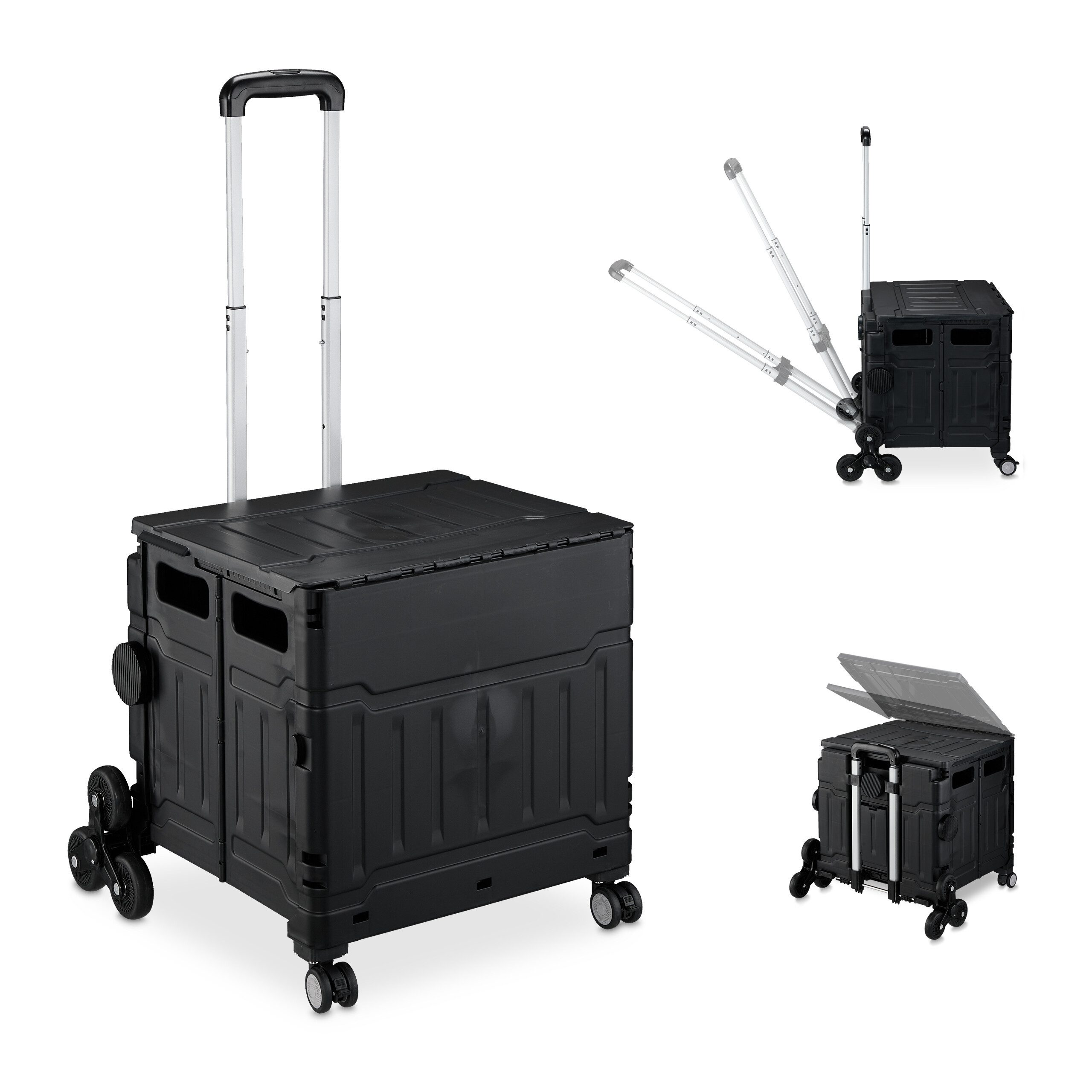 relaxdays Einkaufstrolley Treppensteig, 47 l, Schwarz günstig online kaufen