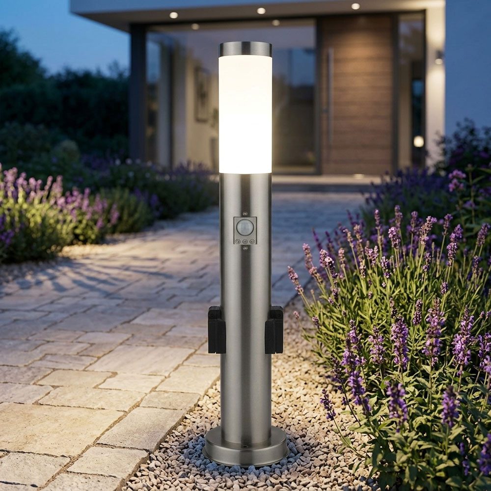 V-TAC Pollerleuchte, Leuchtmittel nicht inklusive, Edelstahl Steh Lampe Außen Steckdosen Bewegungsmelder Garten Wege