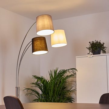 hofstein Bogenlampe Stoff Grau/weiß/schwarz Stand Boden Steh Lampen Wohn Schlaf Zimmer