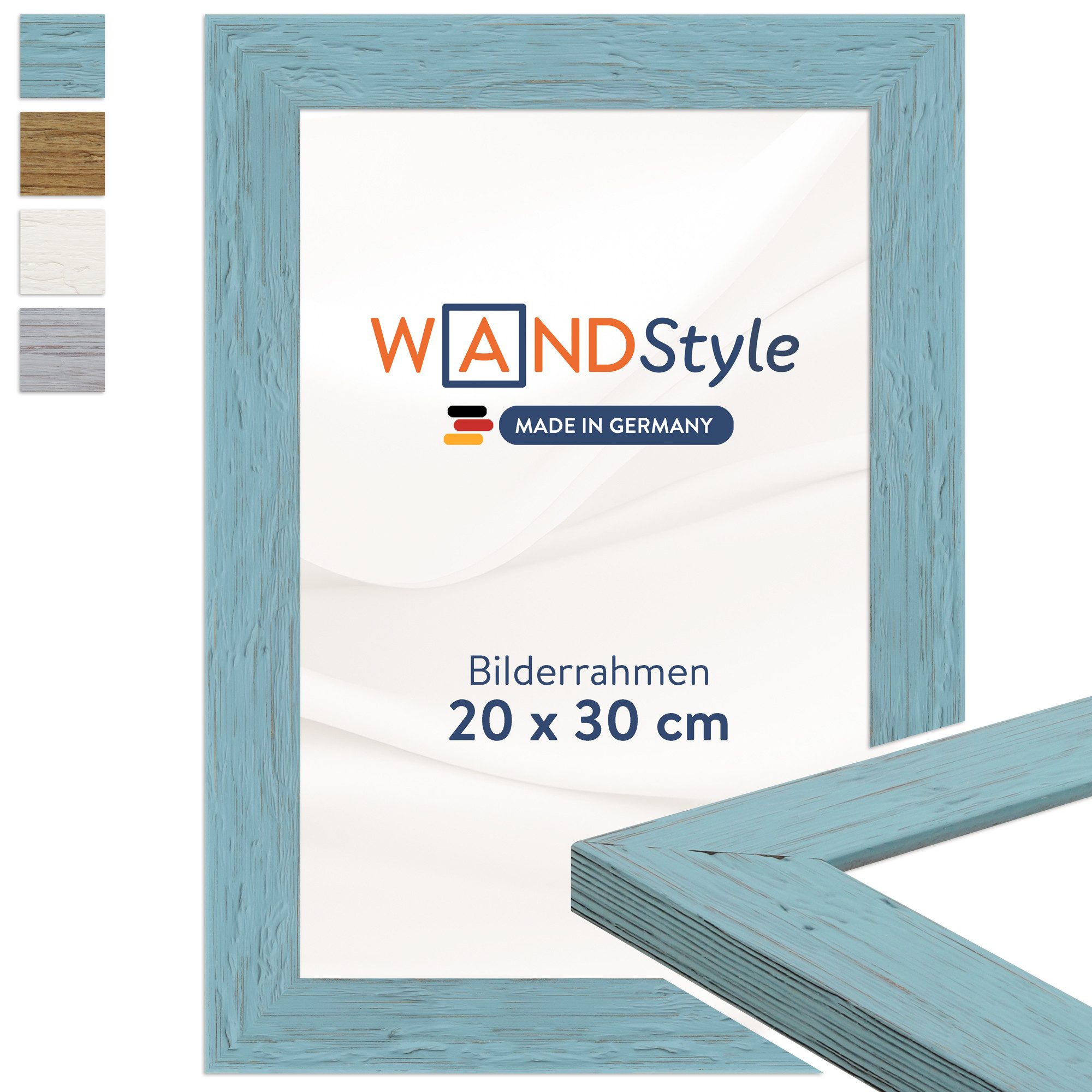 WANDStyle Bilderrahmen H750, Blau, aus Massivholz im Landhaus Stil