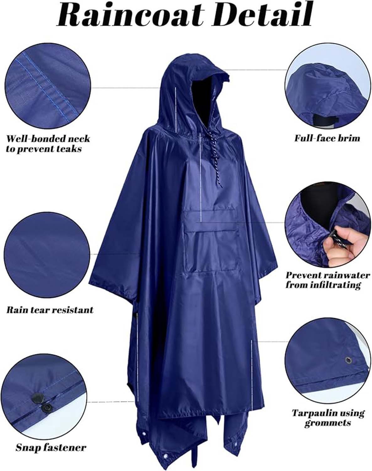 Coonoor Regenjacke Regencape mit Kapuze 3 in 1 Multifunktional Atmungsaktiv
