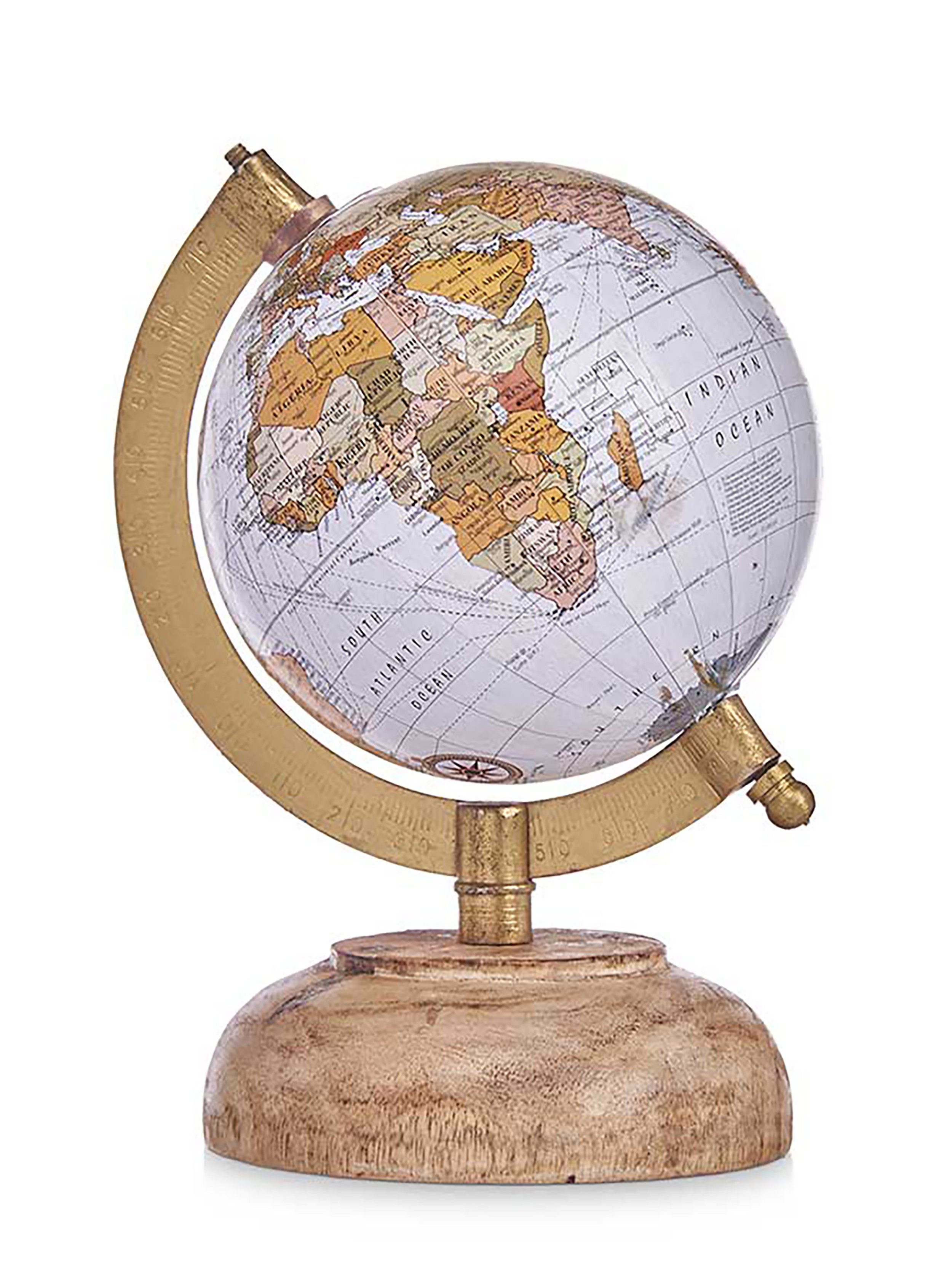 Globus GLOBUS Ø10cm Antik Dekoration mit Holzsockel Erdglobus 83 (Weiss), Earthglobe Weltkugel Globe Kinderglobus Deko