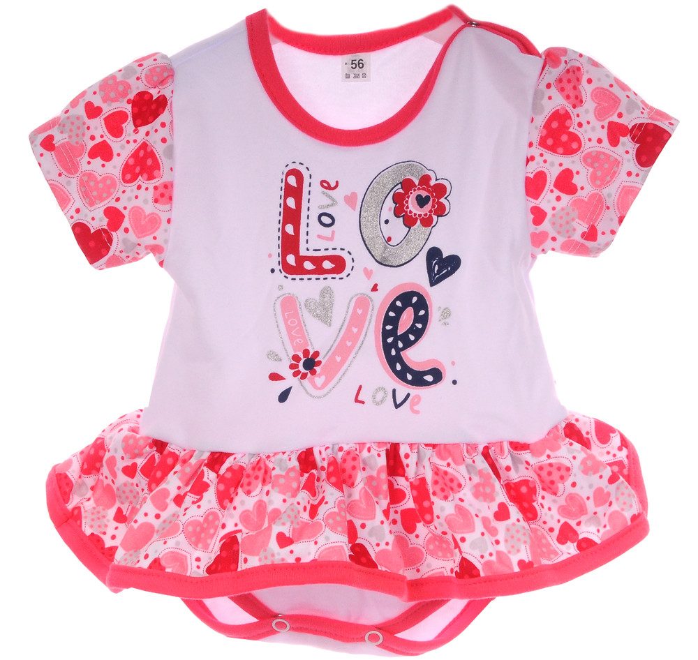 La Bortini Bodykleid Body Kleid Baby Spieler Bodykleidchen mit Herzchen in Rot aus reiner Baumwolle, 44 50 56 62 68 74 80 86