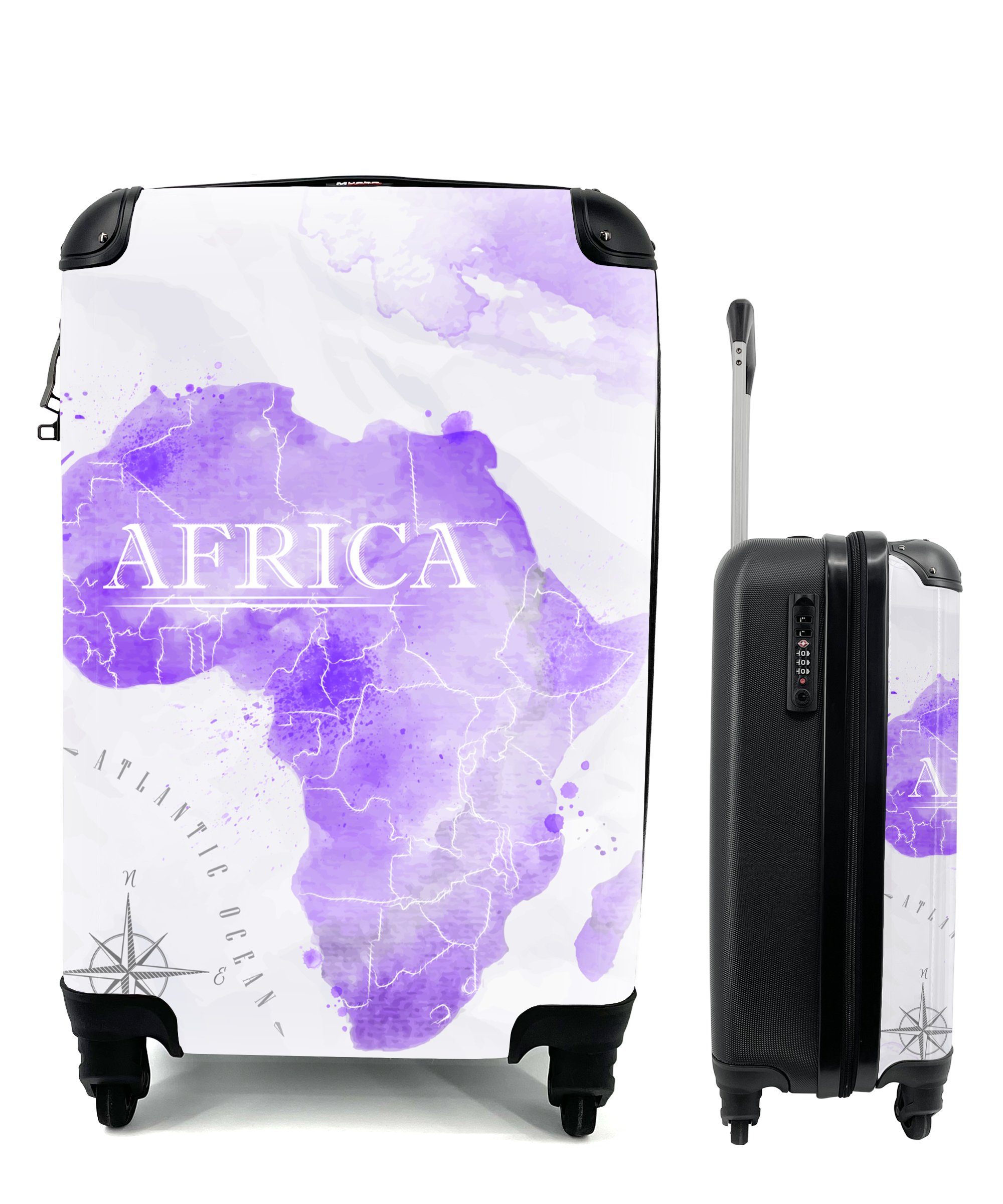 MuchoWow Handgepäckkoffer Karten - Afrika - Aquarell, 4 Rollen, Reisetasche mit rollen, Handgepäck für Ferien, Trolley, Reisekoffer
