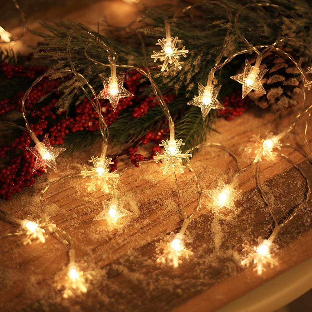 MUPOO LED-Lichterkette LED Nachtlicht 1.5m/3m,LED Stripes, Warmweiß,Multicolor Hochzeit,Party,Weihnachten,Erntedankfest Innen Streifen,10/20Leds,Batteri,LED Sterne&Schneeflocken für