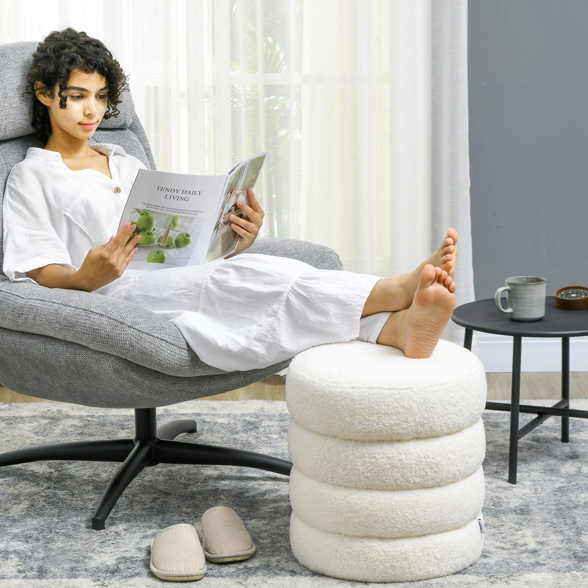 HOMCOM Fußhocker runder Polsterhocker, Fußstütze mit günstig online kaufen