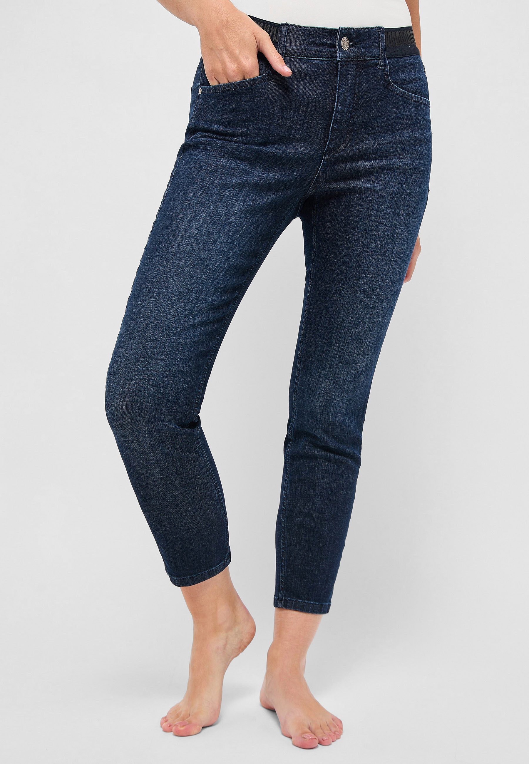Jeans 7/8-Jeans mit ANGELS Ornella mit dunkellila Dehnbund Sporty Reißverschluss
