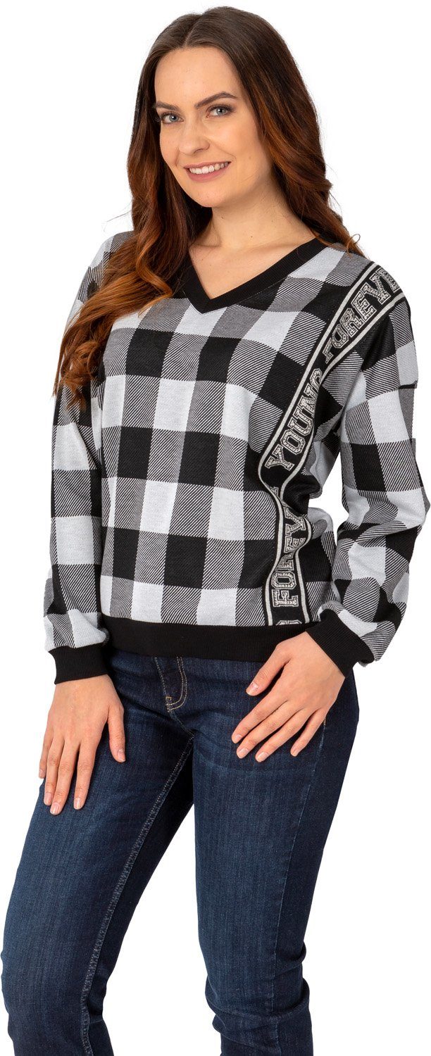 Sweatshirt 186-7645, Sweatshirt in Karo mit Strassbesatz