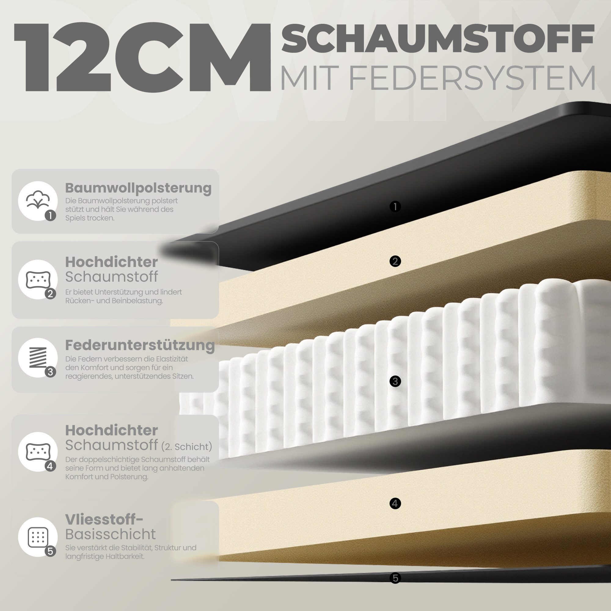 Dowinx Gaming-Stuhl Massage Gaming Stuhl Stoff mit Kopfstütze, Ergonomische Gaming Stuhl mit Fußstütze