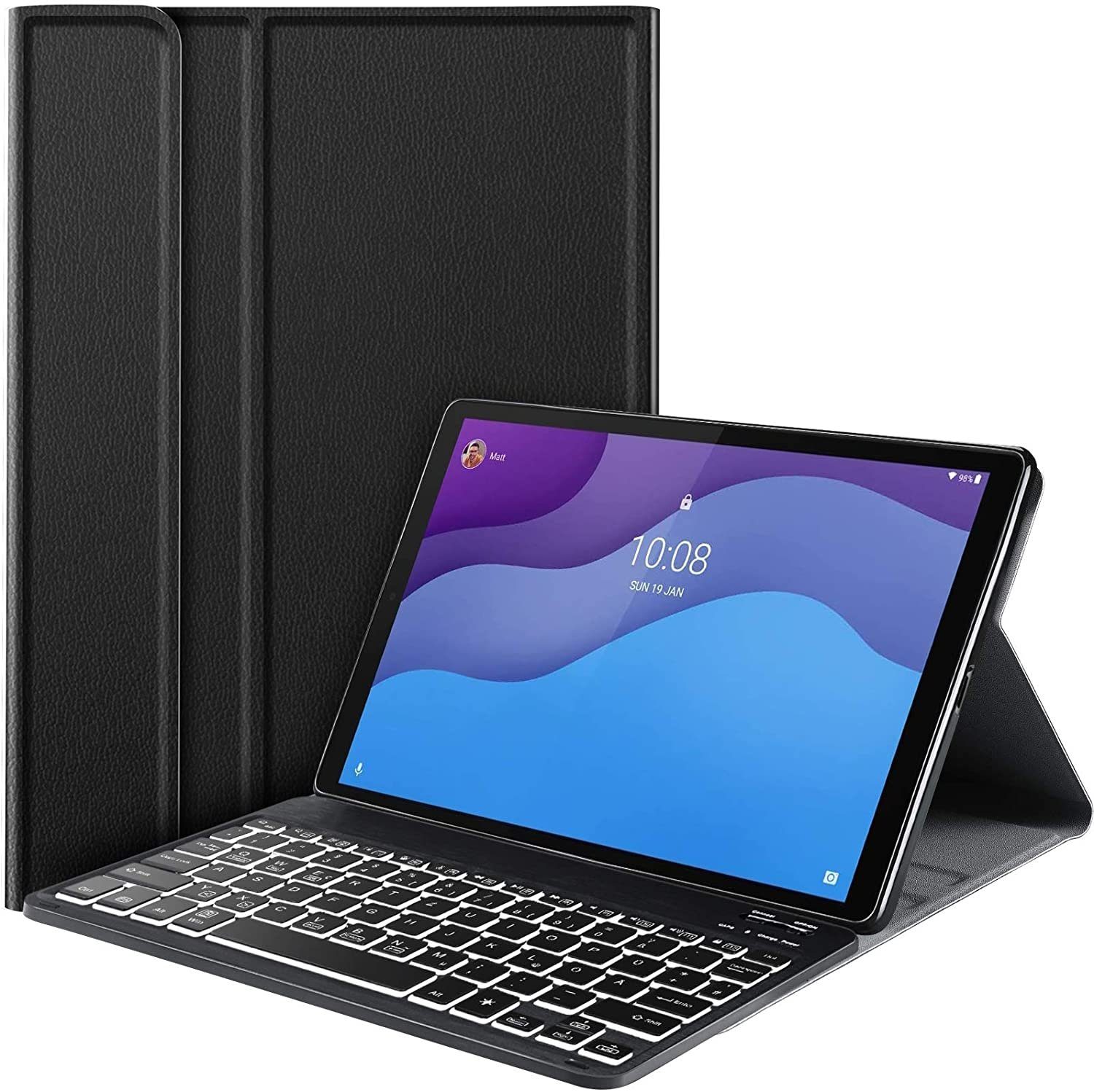 IVSO »Beleuchtete Tastatur Hülle Kompatibel mit Lenovo Tab M10 HD (2nd Gen)  2020, [QWERTZ Deutsches],« Tablet-Tastatur (Schutzhülle mit abnehmbar  Tastatur, Lenovo M10 HD (2. Generation) TB-X306 10.1 Zoll, Schwarz)
