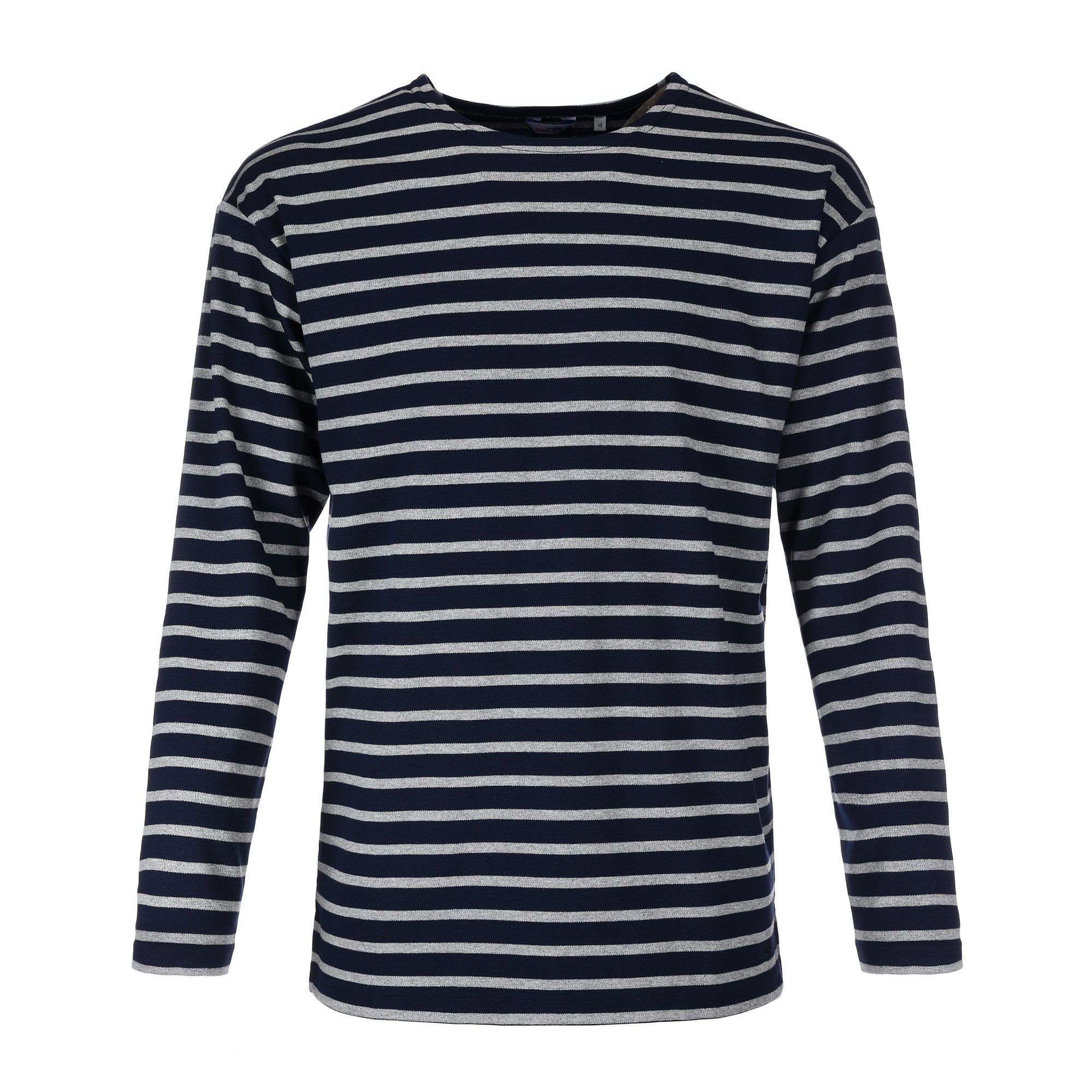 modAS Langarmshirt Herren Shirt Bretonisches Streifenshirt Maritim Langarm aus Baumwolle (56) blau / grau-melange