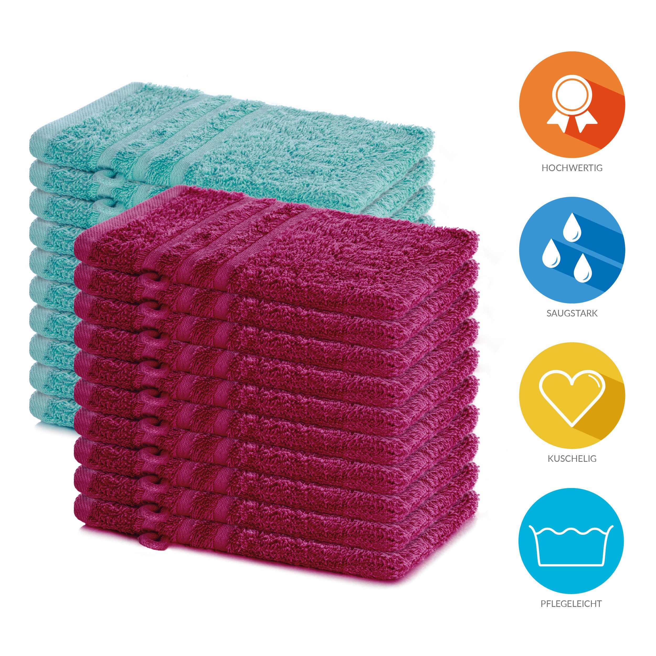 Lavea Waschhandschuh 20er Set Waschhandschuhe, 15 x 21 cm, Elena-Frottierserie, Waschlappen, (20-St), 500 g/m² Frottier, weich & saugstark, pflegeleicht