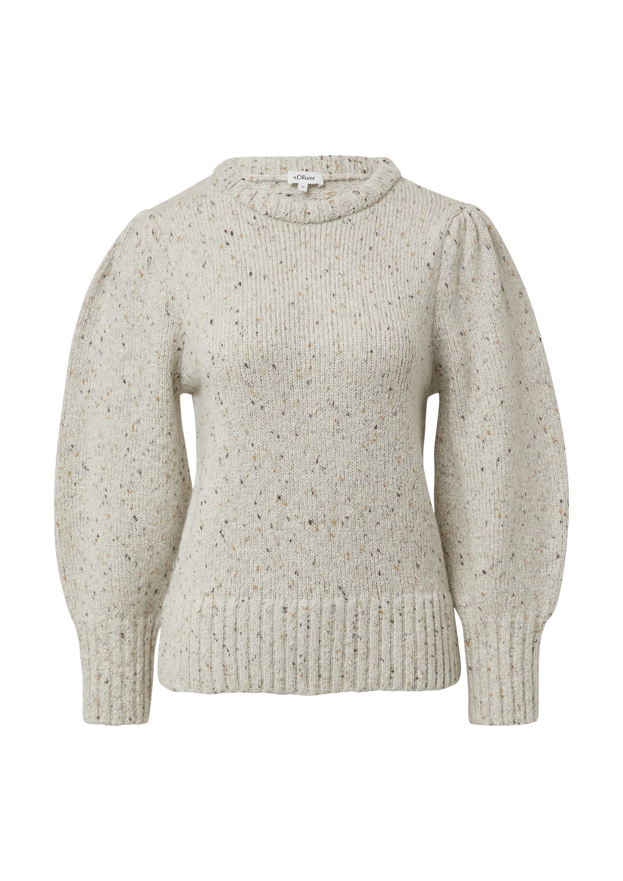 s.Oliver Longpullover Strickpullover Strickpullover mit Puffärmeln aus Baumwollmix