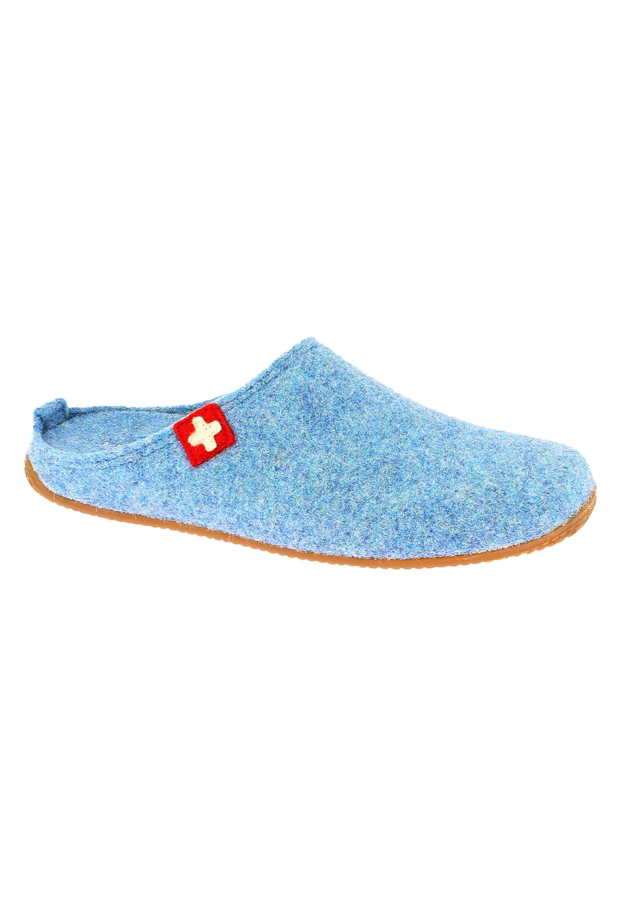 Living Pantoffel Integriertes Fußbett - Pantoffeln Schweizer mountain Blue Kreuz Filz Kitzbühel -