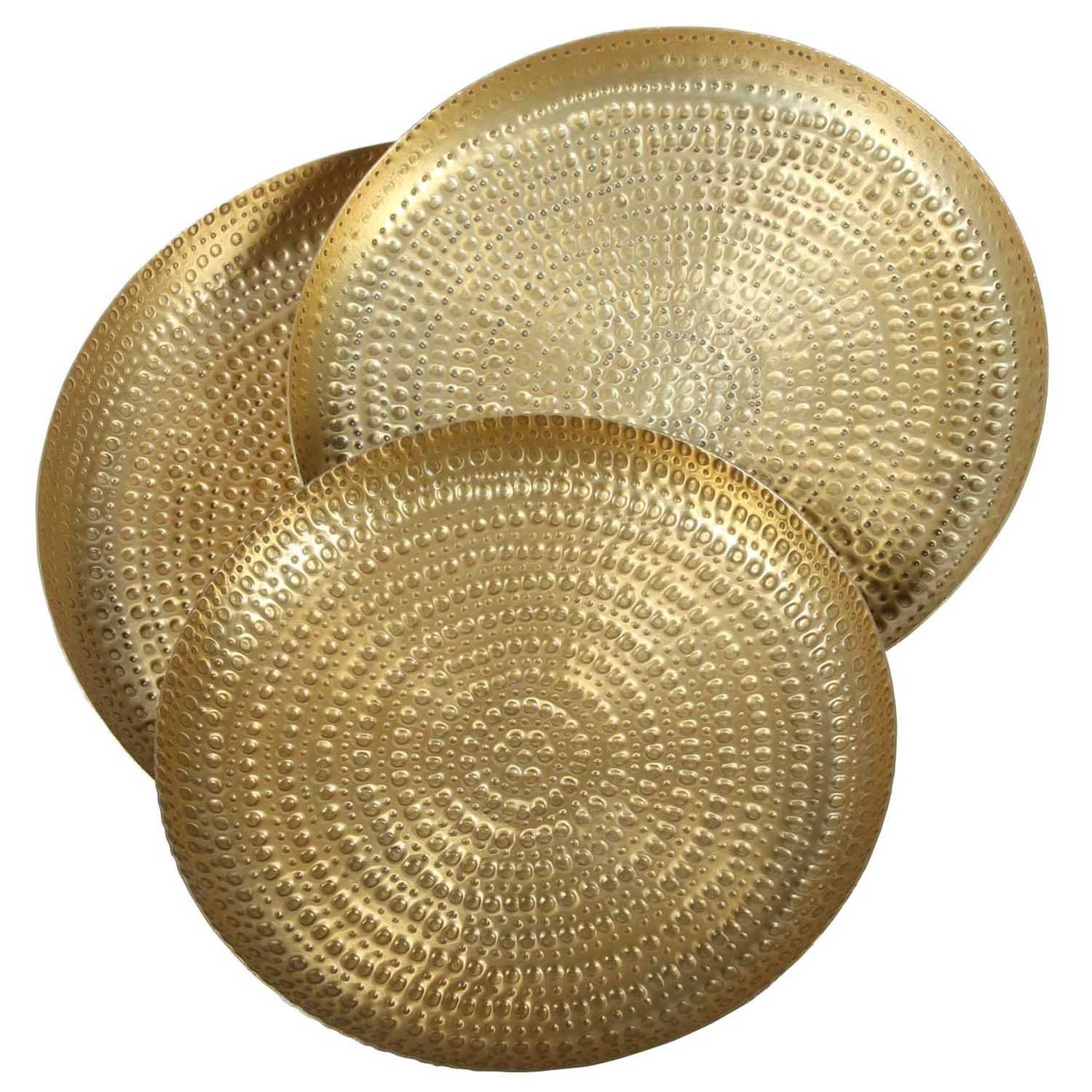 Zana Gold 3 Aluminium, dem Serviertabletts Rundes gehämmert verschiedene aus Moro (3-tlg., Casa Kunsthandwerk Grössen), Teetablett Orient, Tablett
