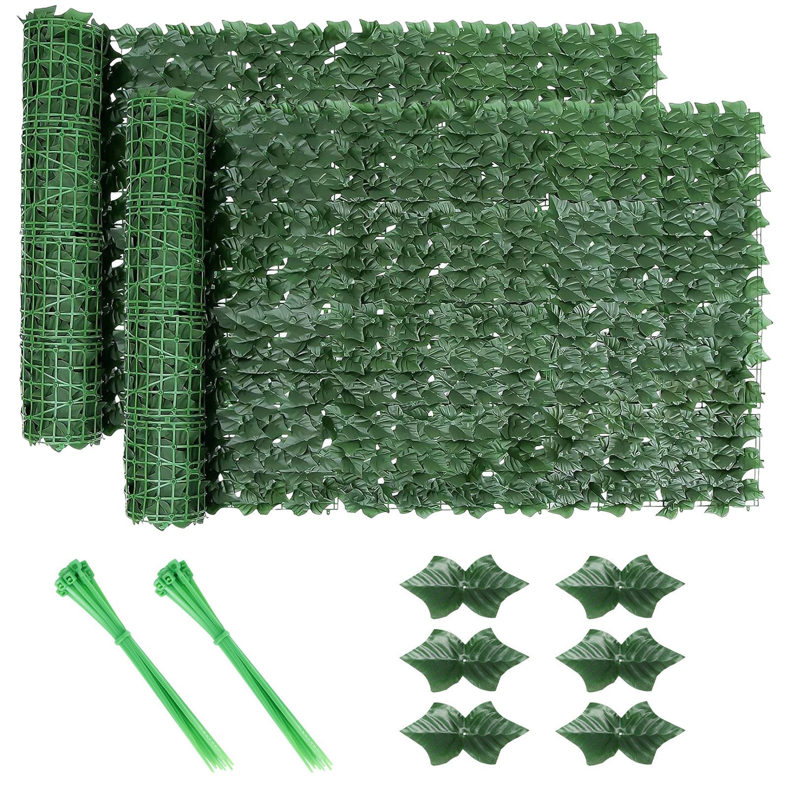 BlingBin Kunsthecken-Sichtschutz Künstliche Efeu Hecke Windschutz, Balkon Sichtschutz Efeu, 1x3 m/1x6 m, (2er Set, 2-St., Inklusive 40 Kabelbinder), Dekoration für Außenbereich Gartendekoration Sichtschutz Windschutz