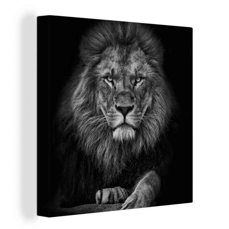 OneMillionCanvasses® Leinwandbild Löwe - Tiere - Schwarz - Weiß, (1 St), Leinwand Bilder für Wohnzimmer Schlafzimmer