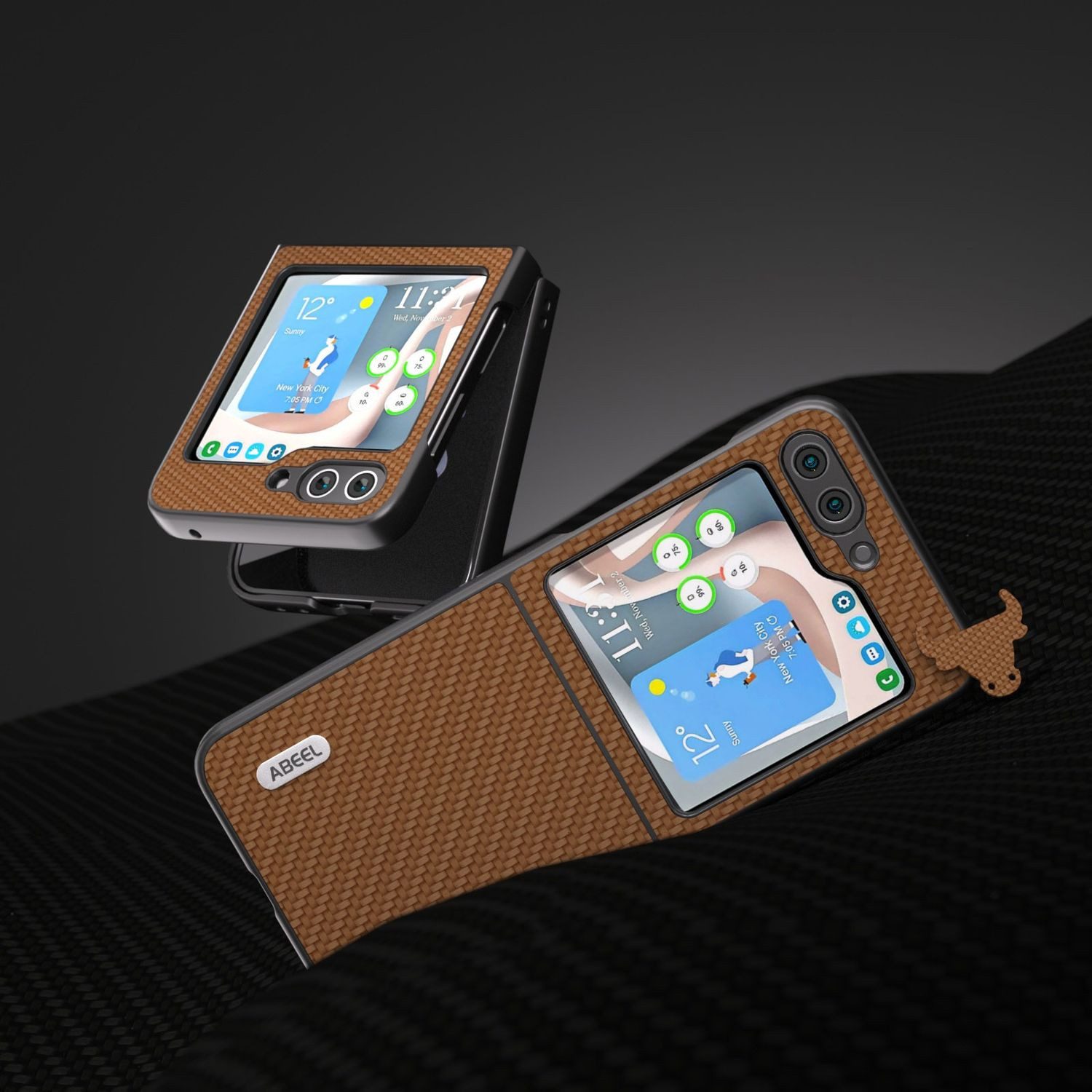 Wigento Handyhülle Für Samsung Galaxy Z Flip5 5G Carbon Textur Schutzhülle Dunkelbraun