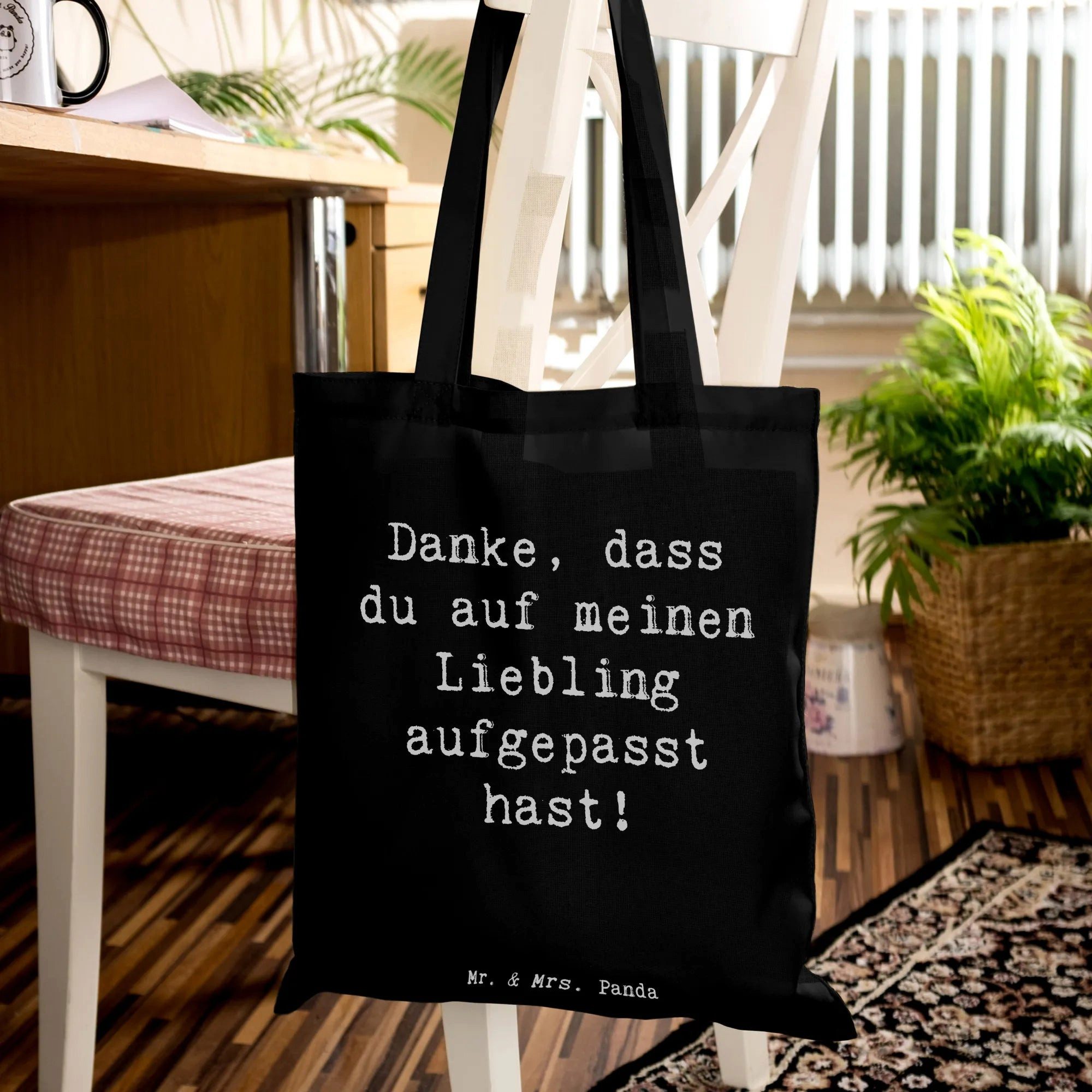 Mr. & Mrs. Panda Tragetasche Spruch Dank an Hundesitter - Schwarz - Geschenk, eschön, Jutetasche, (Packung, 1-tlg., Hundesitter), Fröhliches Design