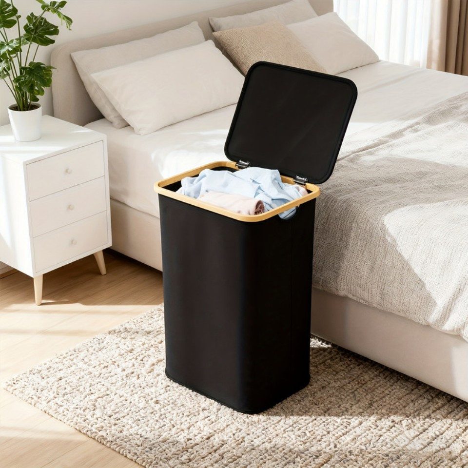 ZMH Wäschekorb 60CM Schwarz herausnehmbarer Wäschesack Mit Griff