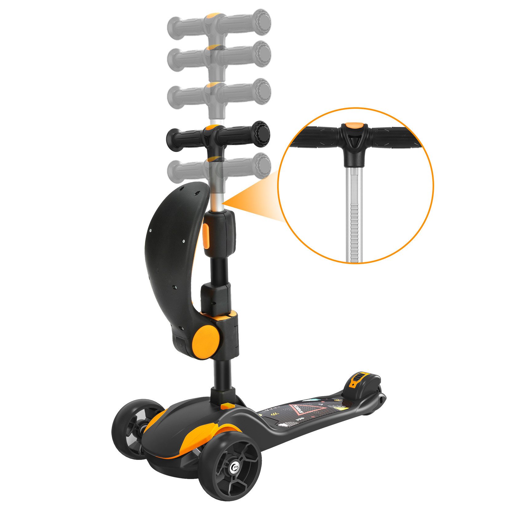 OUNUO Dreiradscooter Kinderroller mit Klappsitz, höhenverstellbar, mit LED, für 2 Jahre ab