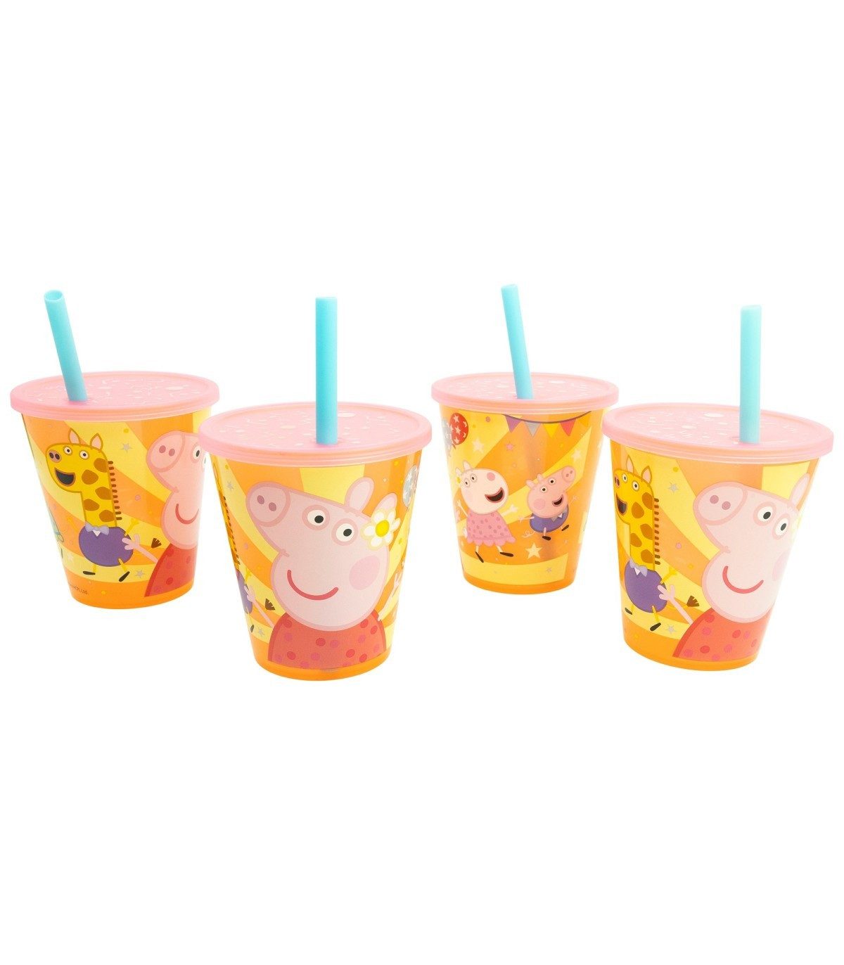 Peppa Pig Becher Kinder Becher Set 4 teilig 285 ml Becher mit Trinkhalm, 4-tlg.