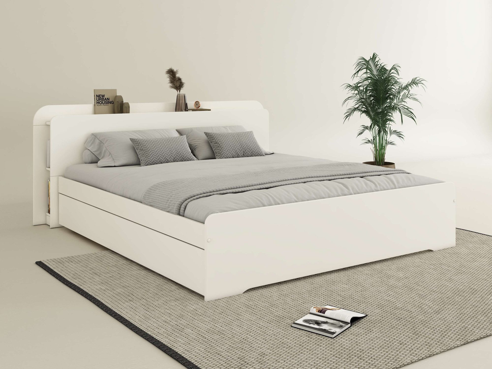 OTTO home Bett Ismund, Stauraum im Kofteil, Stauraumbett, inklusive Lattenrost, teilmassiv, Bettkasten optional