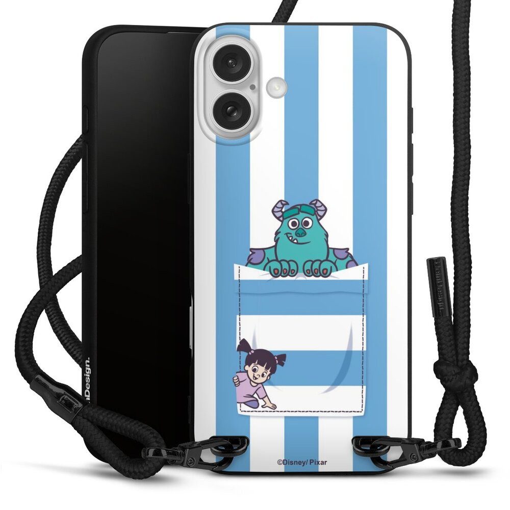 DeinDesign Handyhülle Disney Pixar Die Monster AG Fanartikel Monster AG Striped Pattern, Apple iPhone 16 Plus Premium Handykette Hülle mit Band Cover mit Kette