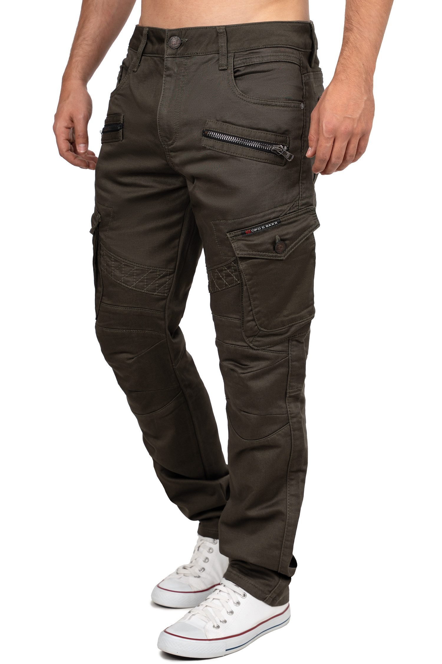 Cipo & Baxx Bikerjeans Herren Straight Fit Hose Mid Waist BA-CD424 Cargohos günstig online kaufen