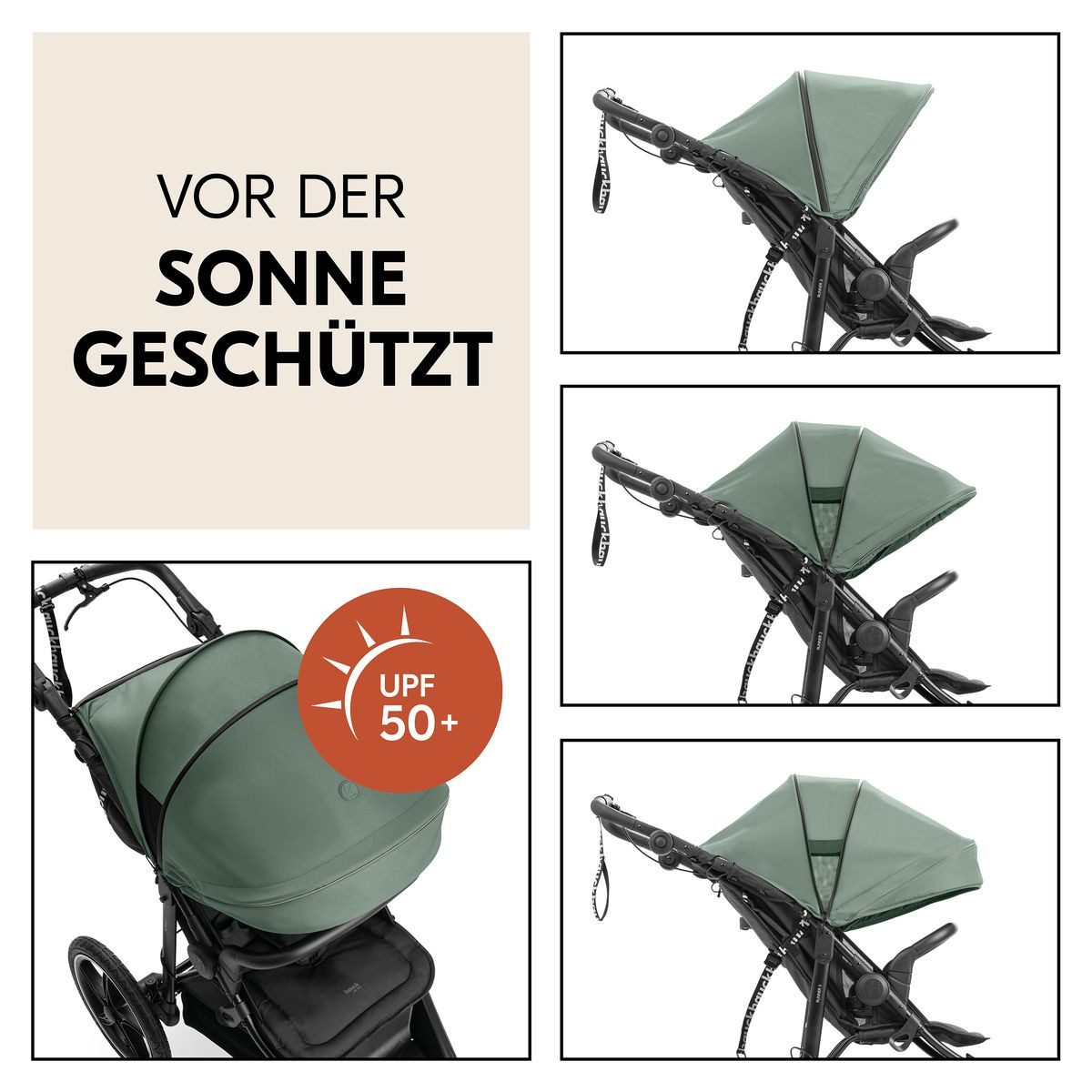 Hauck Sportbuggy Runner 3 - Jungle Green, Sportwagen mit Luftreifen, Liegefunktion & Zubehör - höhenverstellbar