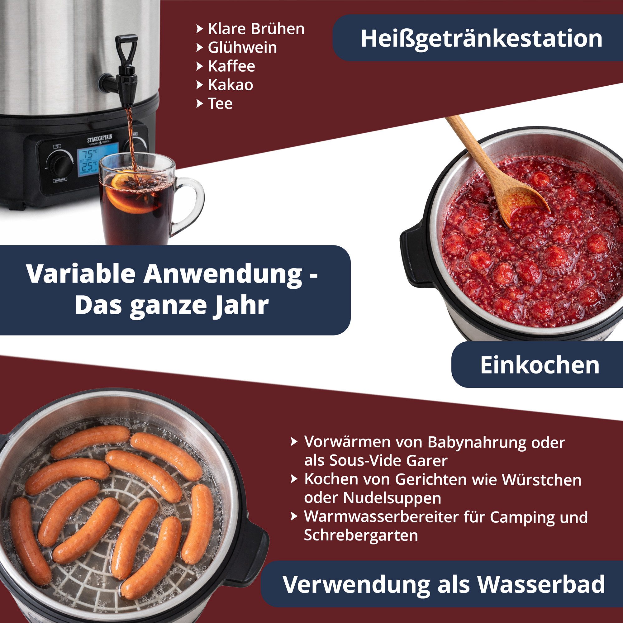 Stagecaptain Einkoch- und Glühweinautomat Stagecaptain GWK-27D Glühweinkocher, 2000 W, Abschaltautomatik bei zu niedrigem Wasserstand