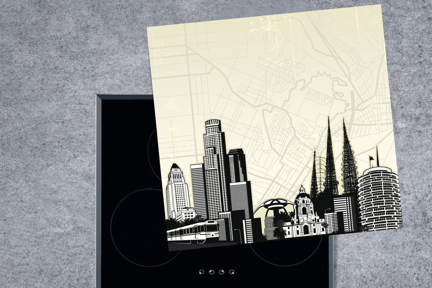MuchoWow Los Arbeitsplatte (1 78x78 - Karte, tlg), für Skyline küche Herdblende-/Abdeckplatte Angeles cm, Vinyl, - Ceranfeldabdeckung,