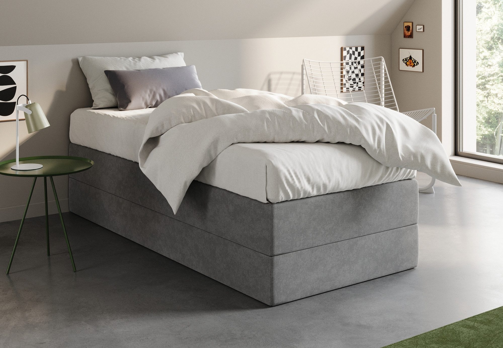 Home Collective Boxspringbett Polsterbett Bett Doppelbett mit wählbarer Matratze, viele Größen (90x200, 100x200, 120x200, 140x200, 160x200, 180x200, 200x200, modern & platzsparend, ideal für kleine Räume), ohne Kopfteil, komfortable Liegehöhe, weicher Velourbezug in grau