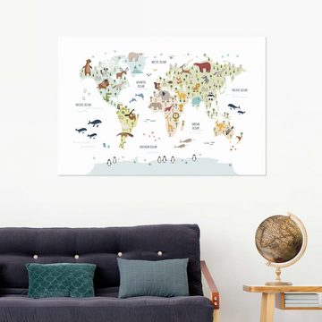 Posterlounge Wandfolie Marta Munte, Kinder Weltkarte mit Tieren (weiß), Mädchenzimmer Skandinavisch Illustration